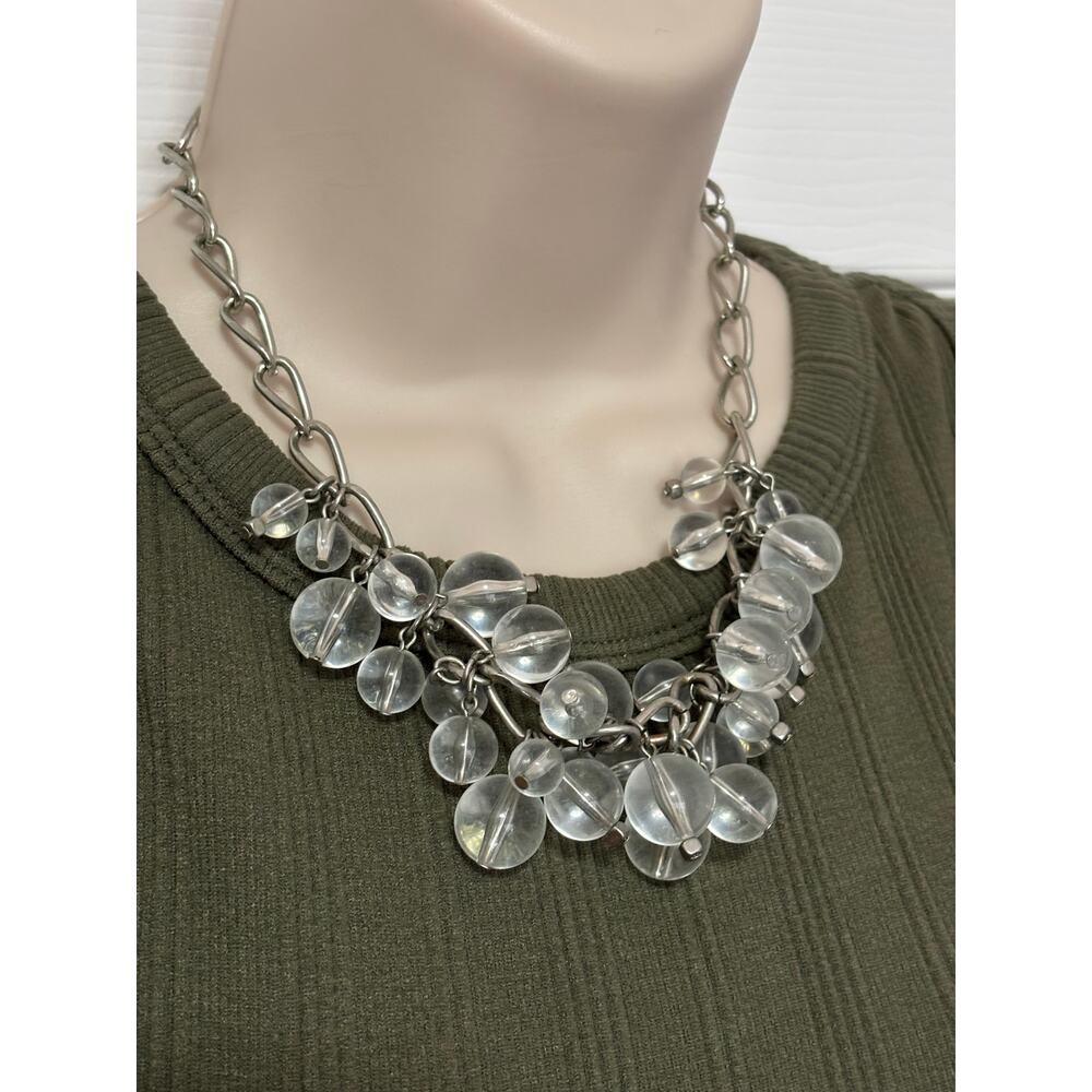 Women's Clear Crystal Silver Tone Chain Necklace‎ BOHO Classic Timeless Neutral